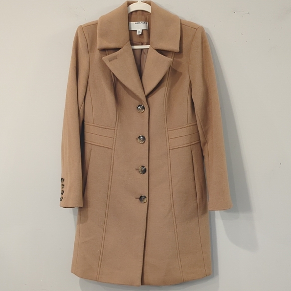 Anne Klein Tan Pea Coat Size 6P Long Wool Cashmere Blend - Picture 1 of 10